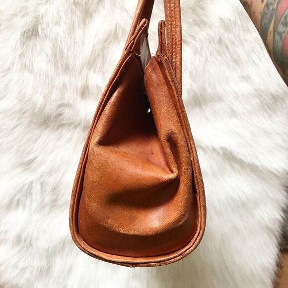 TOOLED BROWN LEATHER 1950’s 50s Mexican Cacti & Donkey Vintage Purse Handbag Bag - Picture 4 of 8